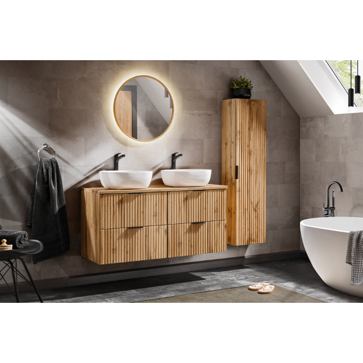 Ensemble de salle de bain Adel Oak - 2 vasques, 1 colonne