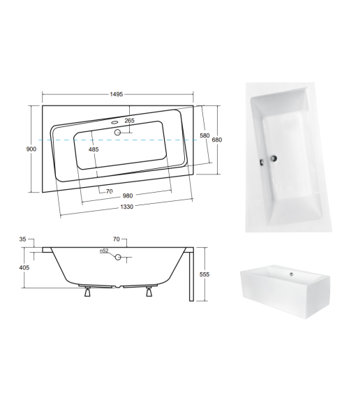 Baignoire angle droit ZIANIGI avec tablier