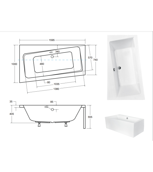 Baignoire angle droit ZIANIGI avec tablier