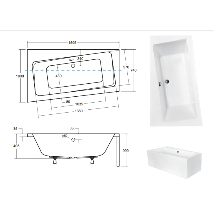 Baignoire angle droit ZIANIGI avec tablier