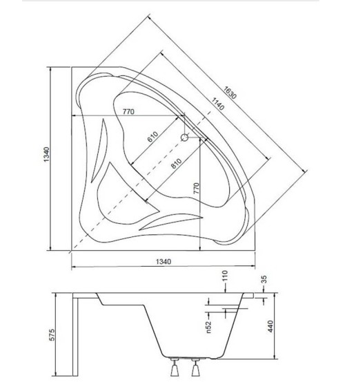 Baignoire d'angle EWA 134x134x57,5 cm avec tablier