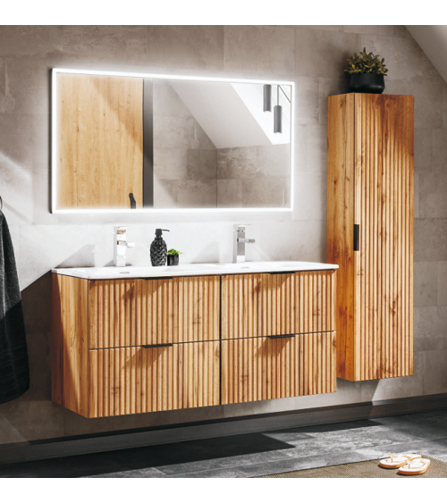 Ensemble de salle de bain Adel Oak - 2 vasques, 1 colonne
