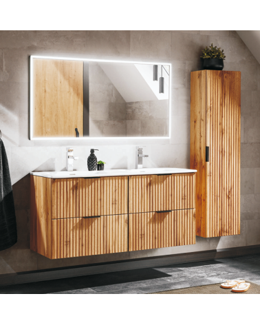 Ensemble de salle de bain Adel Oak - 2 vasques, 1 colonne