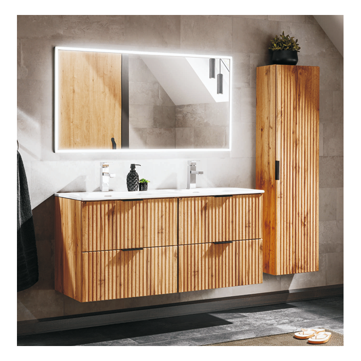 Ensemble de salle de bain Adel Oak - 2 vasques, 1 colonne