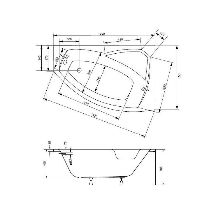 Baignoire d'angle droite RIMA 130/140/150/160/170 cm avec tablier