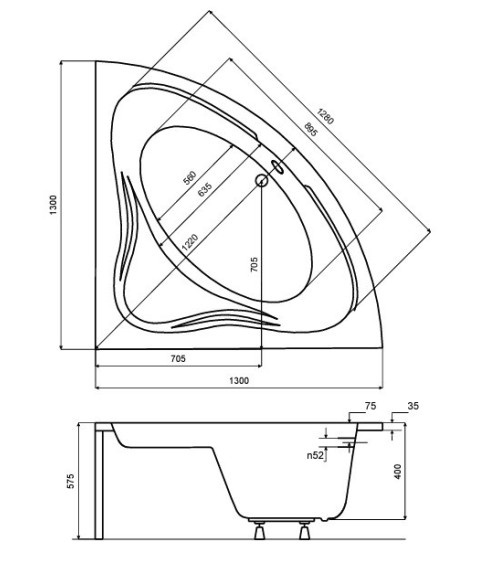 Baignoire MIA MINI avec tablier 120x120 cm ou 130x130cm