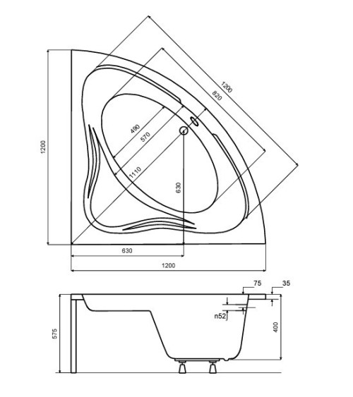 Baignoire MIA MINI avec tablier 120x120 cm ou 130x130cm