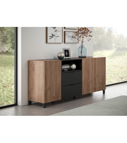 Salon complet KYOTO : table basse, meuble TV, vitrine, commode haute, (buffet)