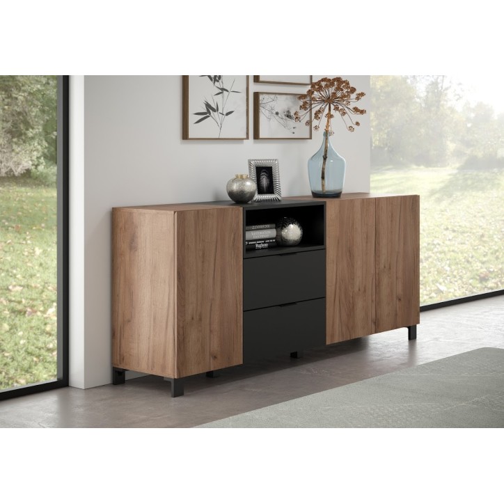 Salon complet KYOTO : table basse, meuble TV, vitrine, commode haute, (buffet)