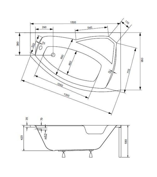 Baignoire d'angle gauche RIMA 130/140/150/160/170 cm avec tablier