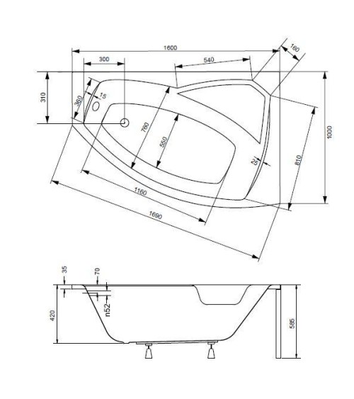 Baignoire d'angle gauche RIMA 130/140/150/160/170 cm avec tablier