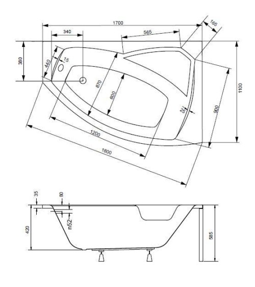 Baignoire d'angle gauche RIMA 130/140/150/160/170 cm avec tablier