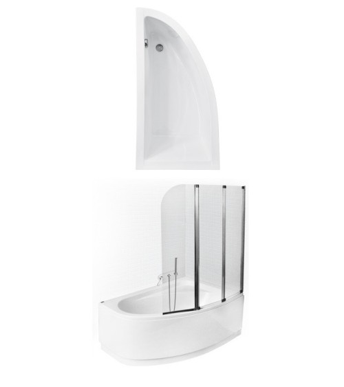 Baignoire d'angle Lordy 150 cm avec Pare baignoire angle droit