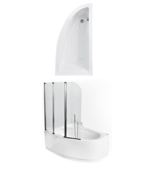 Baignoire d'angle Lordy 150 cm avec Pare baignoire angle gauche