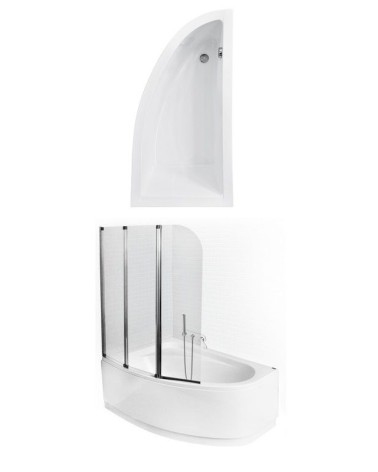 Baignoire d'angle Lordy 150 cm avec Pare baignoire angle gauche