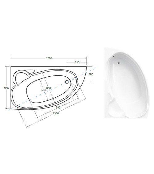 Baignoire d'angle NOVA 140/155/170cm Gauche avec tablier