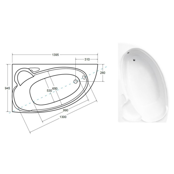 Baignoire d'angle NOVA 140/155/170cm Gauche avec tablier