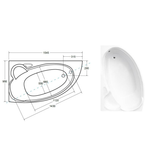 Baignoire d'angle NOVA 140/155/170cm Gauche avec tablier