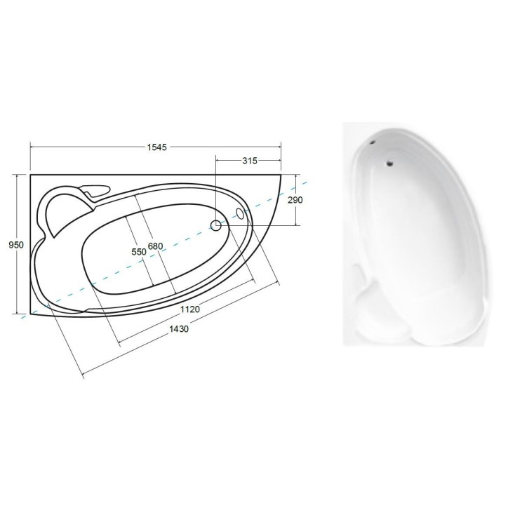 Baignoire d'angle NOVA 140/155/170cm Gauche avec tablier