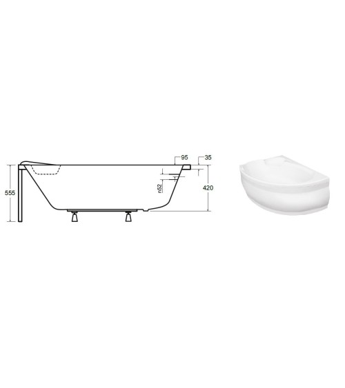 Baignoire d'angle NOVA 140/155/170cm Gauche avec tablier