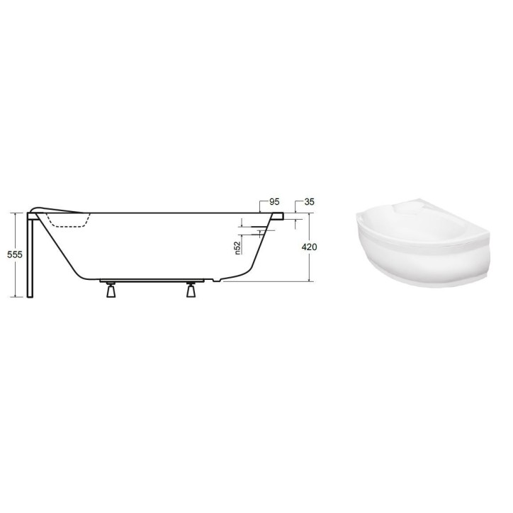 Baignoire d'angle NOVA 140/155/170cm Gauche avec tablier