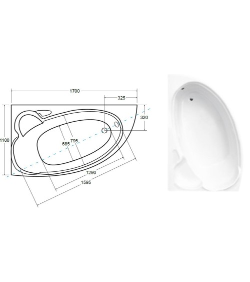 Baignoire d'angle NOVA 140/155/170cm Gauche avec tablier