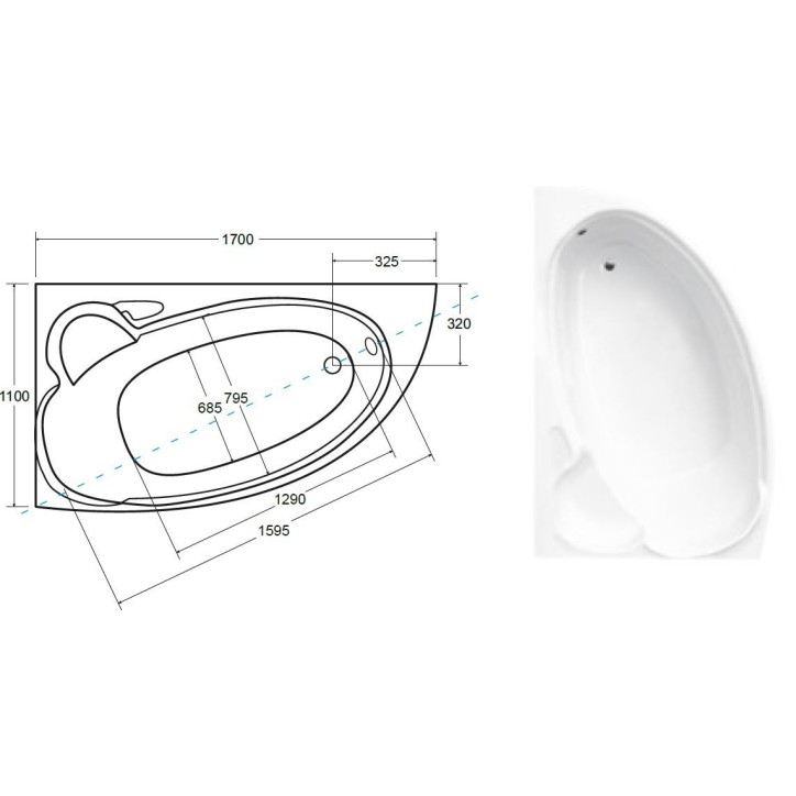 Baignoire d'angle NOVA 140/155/170cm Gauche avec tablier