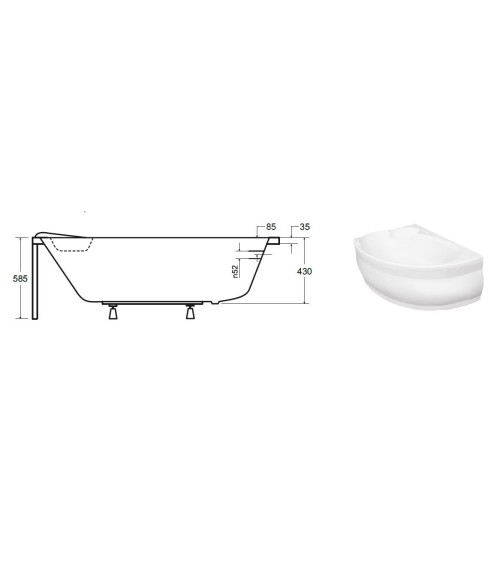Baignoire d'angle NOVA 140/155/170cm Gauche avec tablier