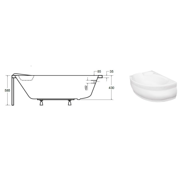 Baignoire d'angle NOVA 140/155/170cm Gauche avec tablier