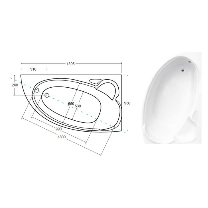 Baignoire d'angle NOVA 140/155/170cm Droite avec tablier