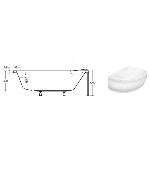 Baignoire d'angle NOVA 140/155/170cm Droite avec tablier