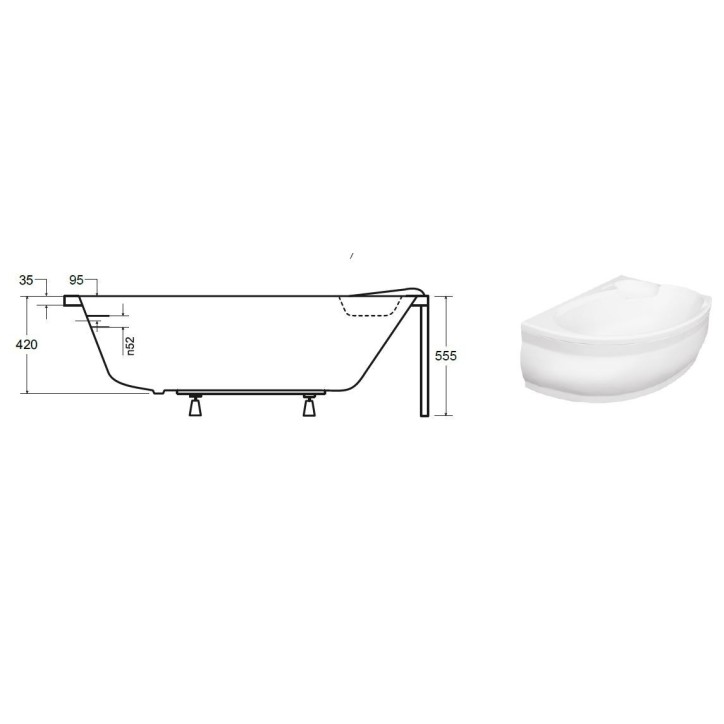 Baignoire d'angle NOVA 140/155/170cm Droite avec tablier