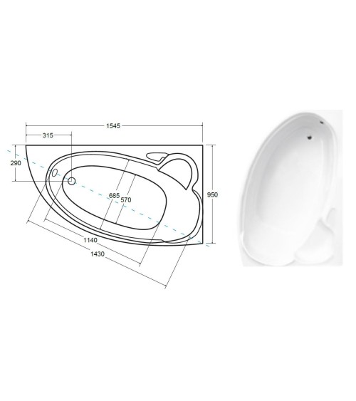 Baignoire d'angle NOVA 140/155/170cm Droite avec tablier