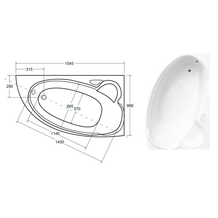 Baignoire d'angle NOVA 140/155/170cm Droite avec tablier