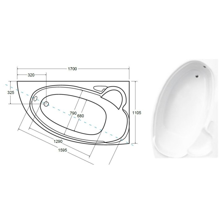 Baignoire d'angle NOVA 140/155/170cm Droite avec tablier