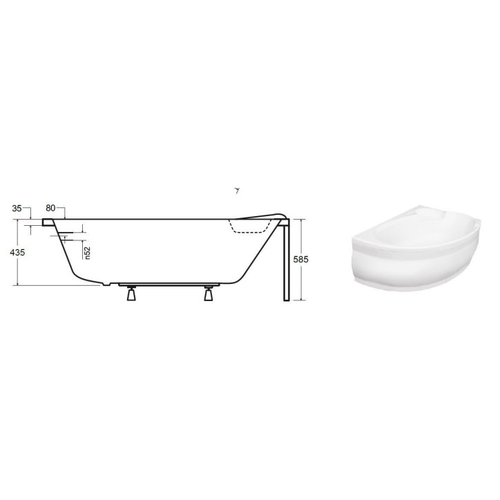 Baignoire d'angle NOVA 140/155/170cm Droite avec tablier