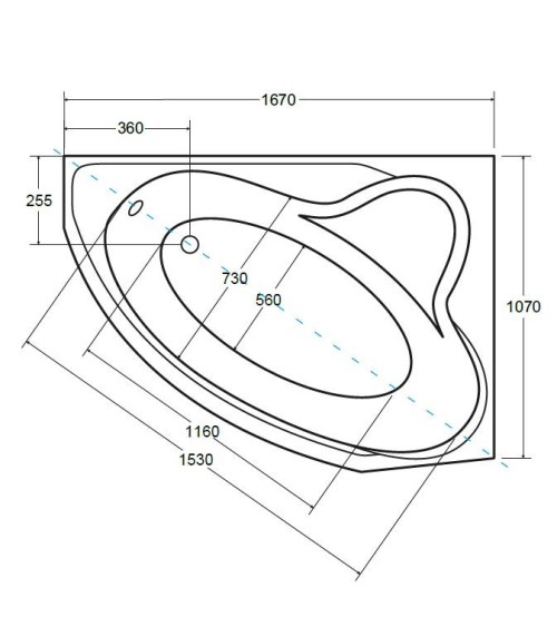 Baignoire d'angle DELFINA 166 X107CM droite avec tablier