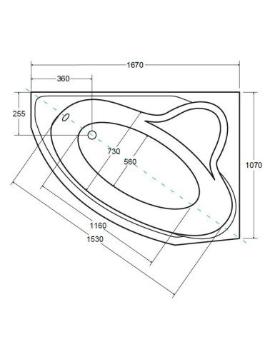 Baignoire d'angle DELFINA 166 X107CM droite avec tablier