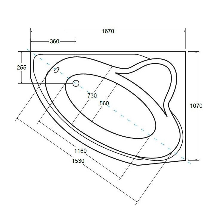 Baignoire d'angle DELFINA 166 X107CM droite avec tablier