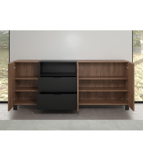 Salon complet KYOTO : table basse, meuble TV, vitrine, commode haute, (buffet)