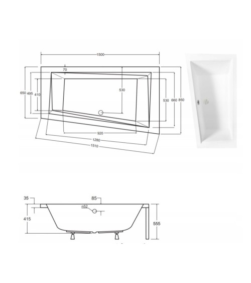 Baignoire d'angle DROITE INTIMA 150 ou 160 cm AVEC TABLIER NOIR