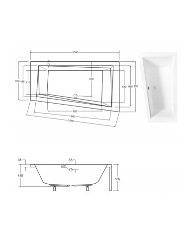 Baignoire d'angle DROITE INTIMA 150 ou 160 cm AVEC TABLIER NOIR