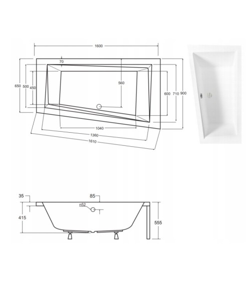 Baignoire d'angle DROITE INTIMA 150 ou 160 cm AVEC TABLIER NOIR