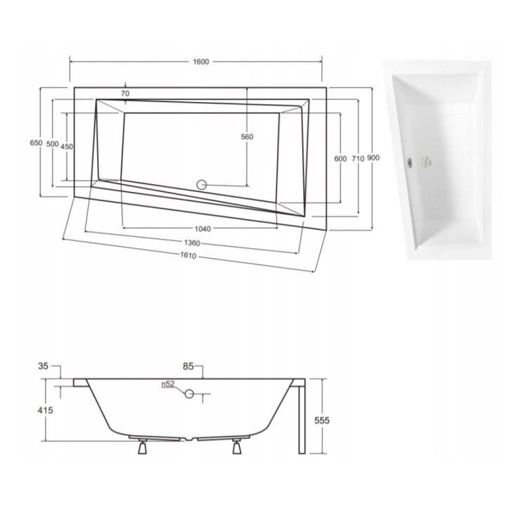 Baignoire d'angle DROITE INTIMA 150 ou 160 cm AVEC TABLIER NOIR
