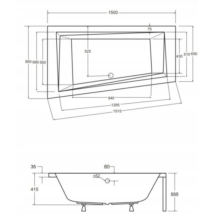 Baignoire d'angle GAUCHE INTIMA 150 ou 160 cm AVEC TABLIER NOIR
