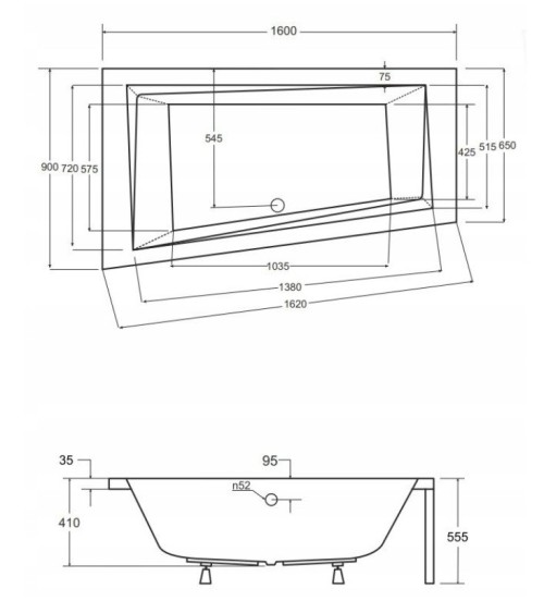 Baignoire d'angle GAUCHE INTIMA 150 ou 160 cm AVEC TABLIER NOIR