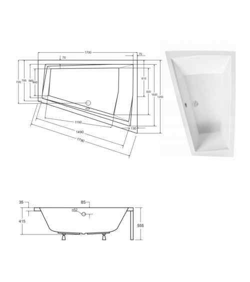 Baignoire d'angle droit INTIMA DUO en 170 ou 180 cm tablier noir