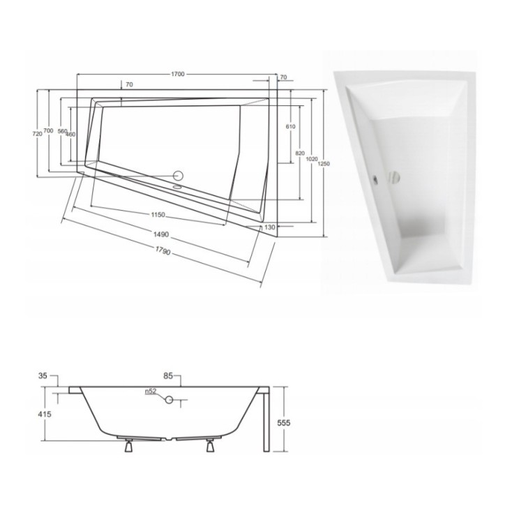 Baignoire d'angle droit INTIMA DUO en 170 ou 180 cm tablier noir Baignoire d'angle droit INTIMA DUO en 170 ou 180 cm tablier noir