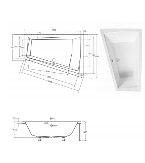 Baignoire d'angle droit INTIMA DUO en 170 ou 180 cm tablier noir