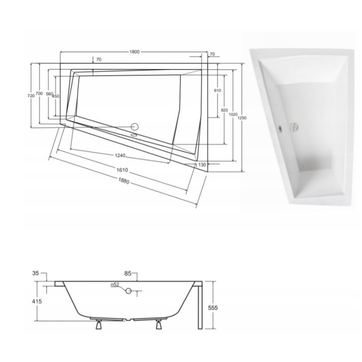 Baignoire d'angle droit INTIMA DUO en 170 ou 180 cm tablier noir Baignoire d'angle droit INTIMA DUO en 170 ou 180 cm tablier noir